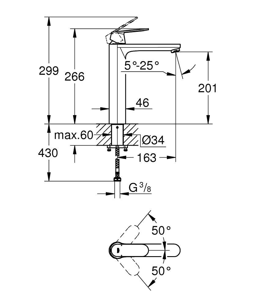 Grohe Eurocosmo Tezgah Üstü Lavabo Bataryası, Krom, 23921000