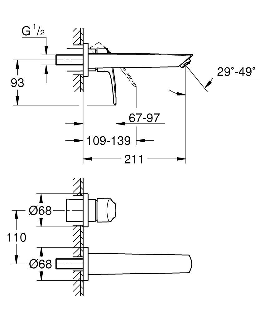 Grohe Eurosmart Duvardan Ankastre Lavabo Bataryası (Sıva Üstü Grubu) M-Boy, Mat Siyah, 293382433