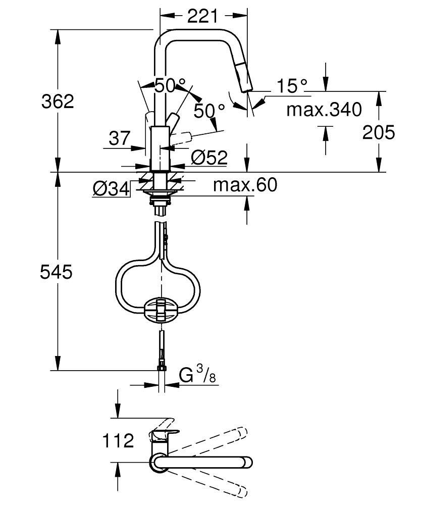Grohe Eurosmart Kuğu Borulu Eviye Bataryası Krom, 30619000