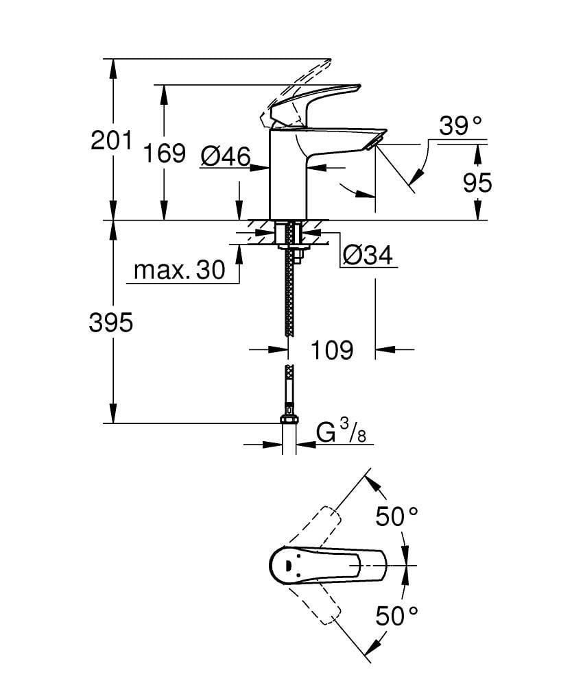 Grohe Eurosmart Lavabo Bataryası, Mat Siyah 324672433