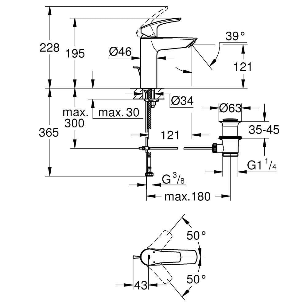 Grohe Eurosmart Lavabo Bataryası, Sifon Kumandalı Krom, 23322003