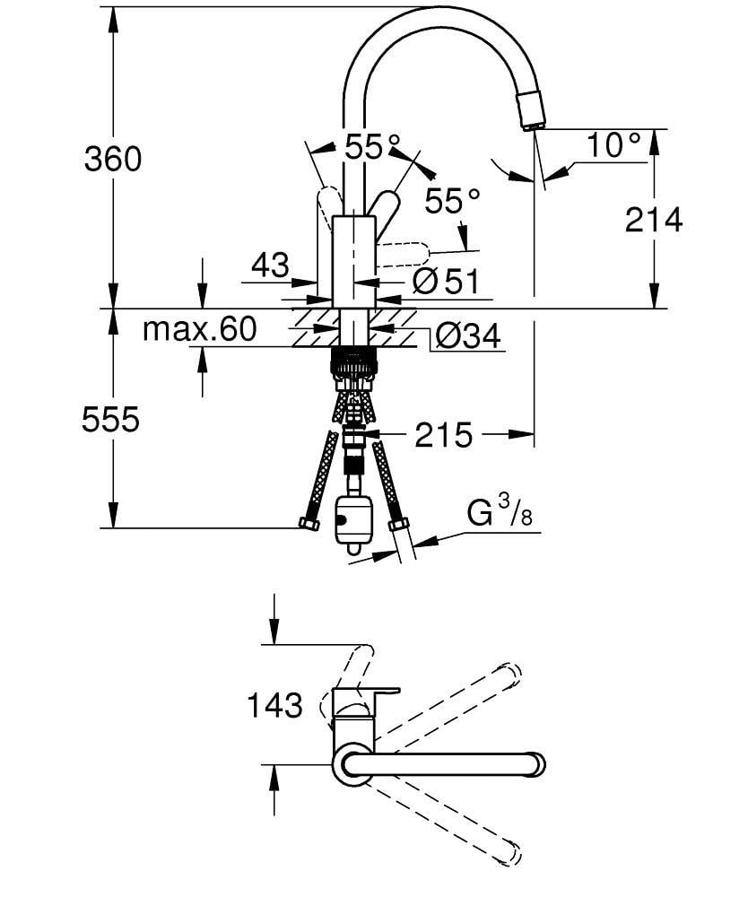 Grohe Eurostyle Cosmopolitan Spiralli Eviye Batarysı, Krom, 31126004