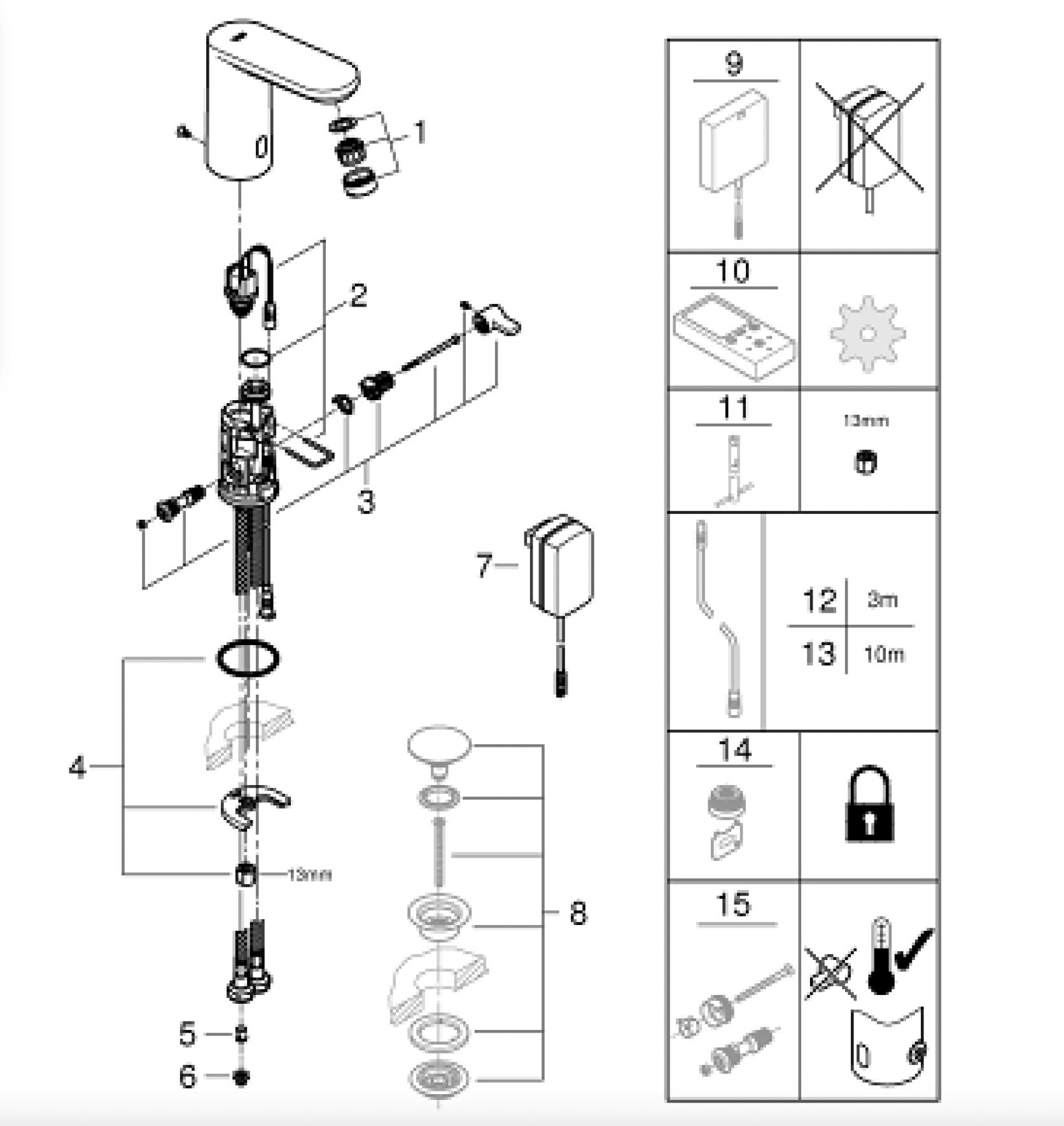 Grohe Fotoselli Lavabo Bataryası Elektrikli Çift Su Giriş Krom, 36325002