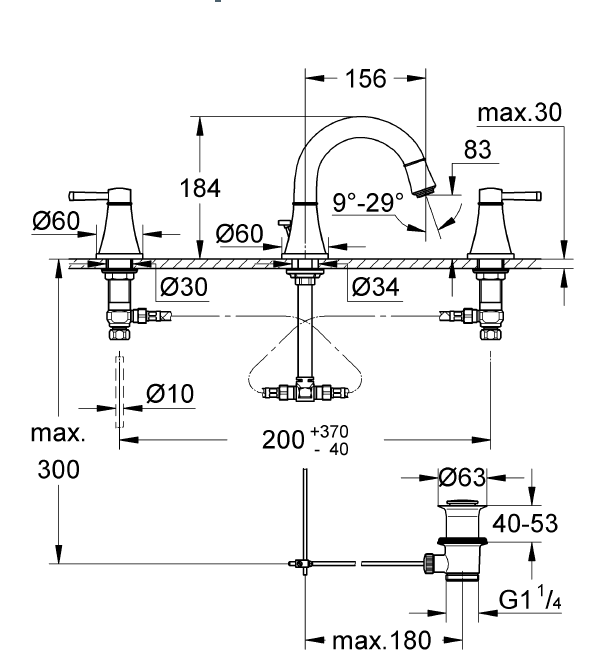 Grohe Grandera 3 Delikli Lavabodan Ankastre Lavabo Bataryası, Krom, 20417000
