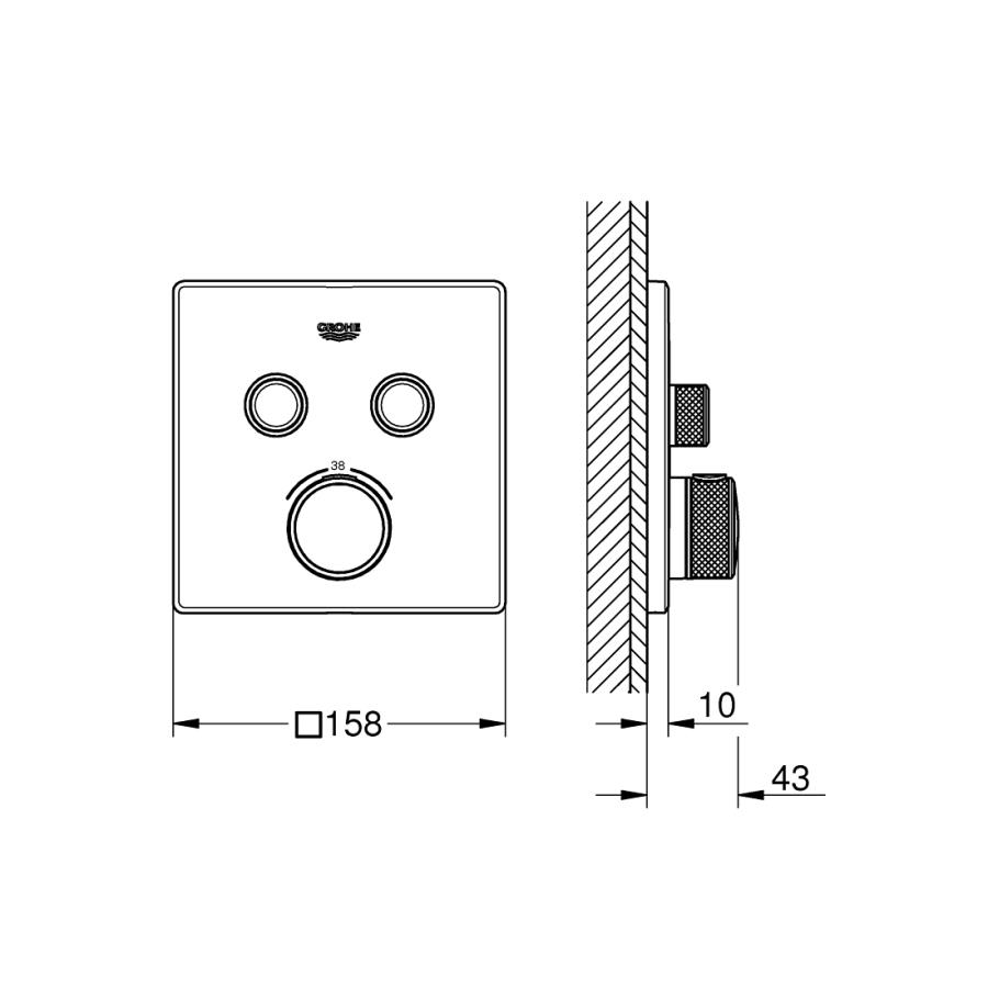 Grohe Grohtherm SmartControl Akış Kontrollü Ankastre Termostatik Banyo Bataryası (2 Yollu, Sıva Üstü Grubu), Sert Grafit, 29124A00