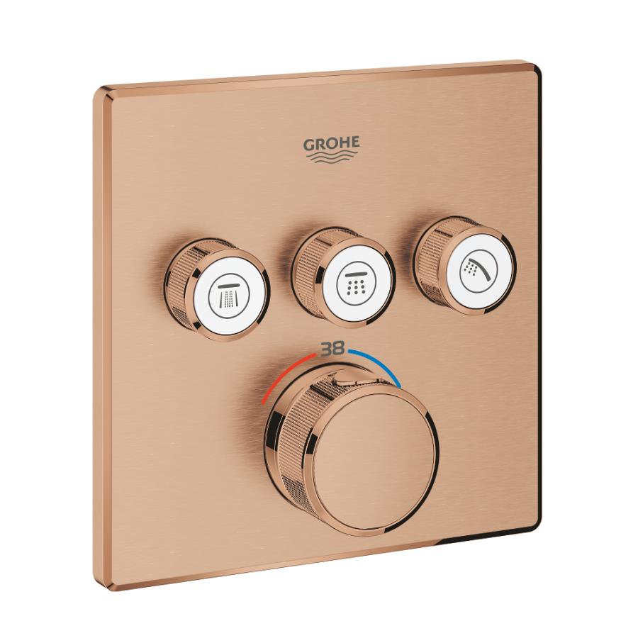 Grohe Grohtherm SmartControl Akış Kontrollü Ankastre Termostatik Banyo Bataryası (3 Yollu, Sıva Üstü Grubu), Fırçalı Bakır, 29126DL0