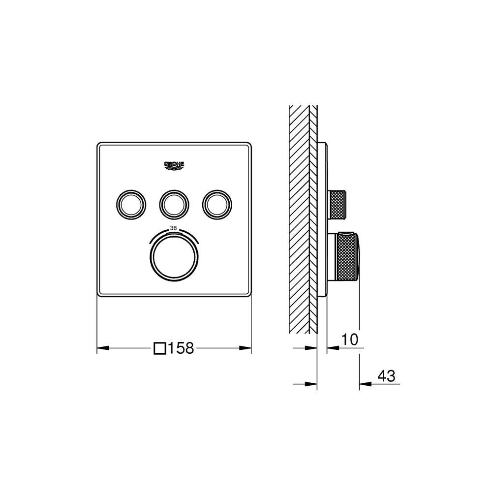 Grohe Grohtherm SmartControl Akış Kontrollü Ankastre Termostatik Banyo Bataryası (3 Yollu, Sıva Üstü Grubu), Fırçalı Sert Grafit, 29126AL0