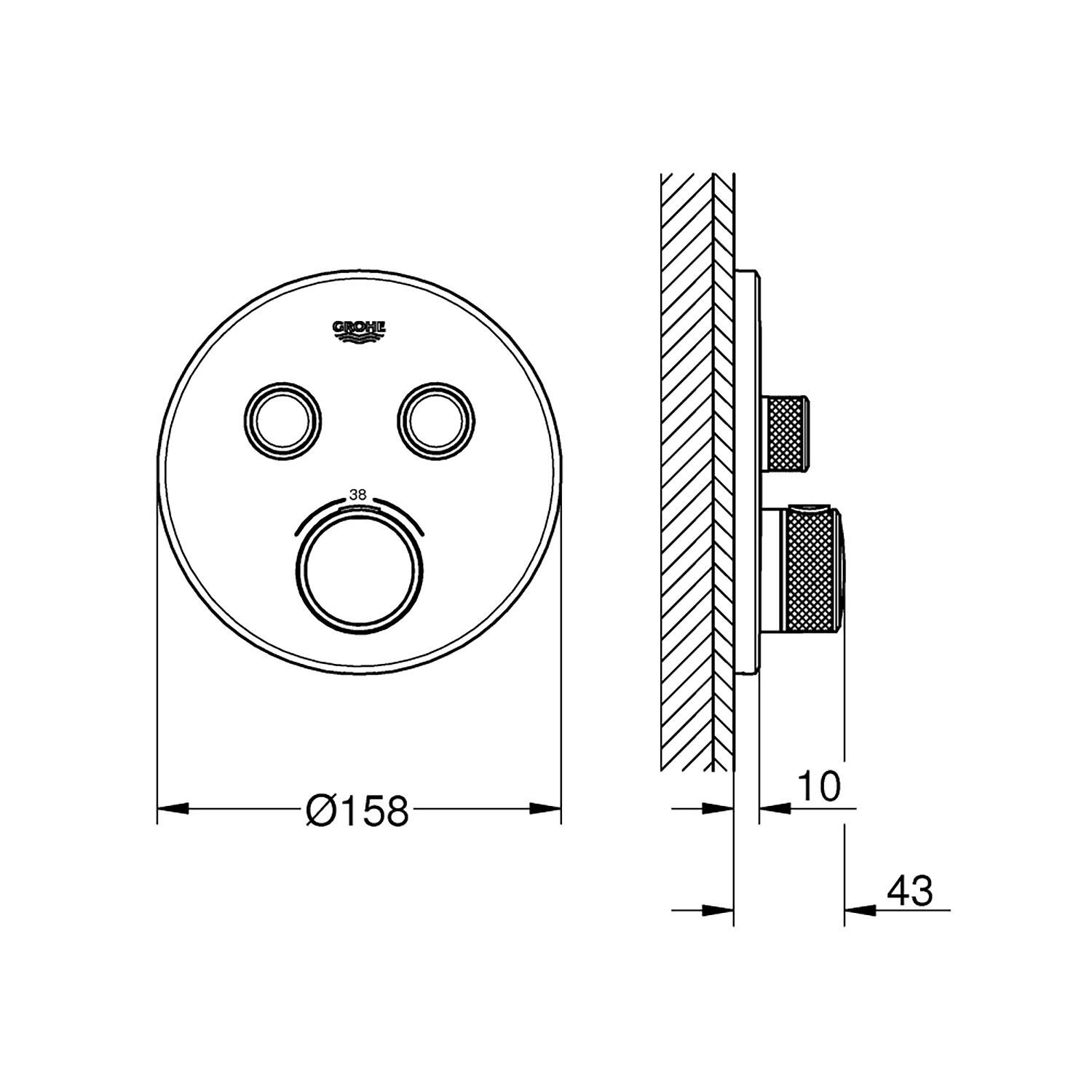 Grohe Grohtherm SmartControl Ankastre Termostatik Banyo/Duş Bataryası (Sıva Üstü Grubu), 2 Yollu, Fırçalı Sert Grafit, 29119AL0