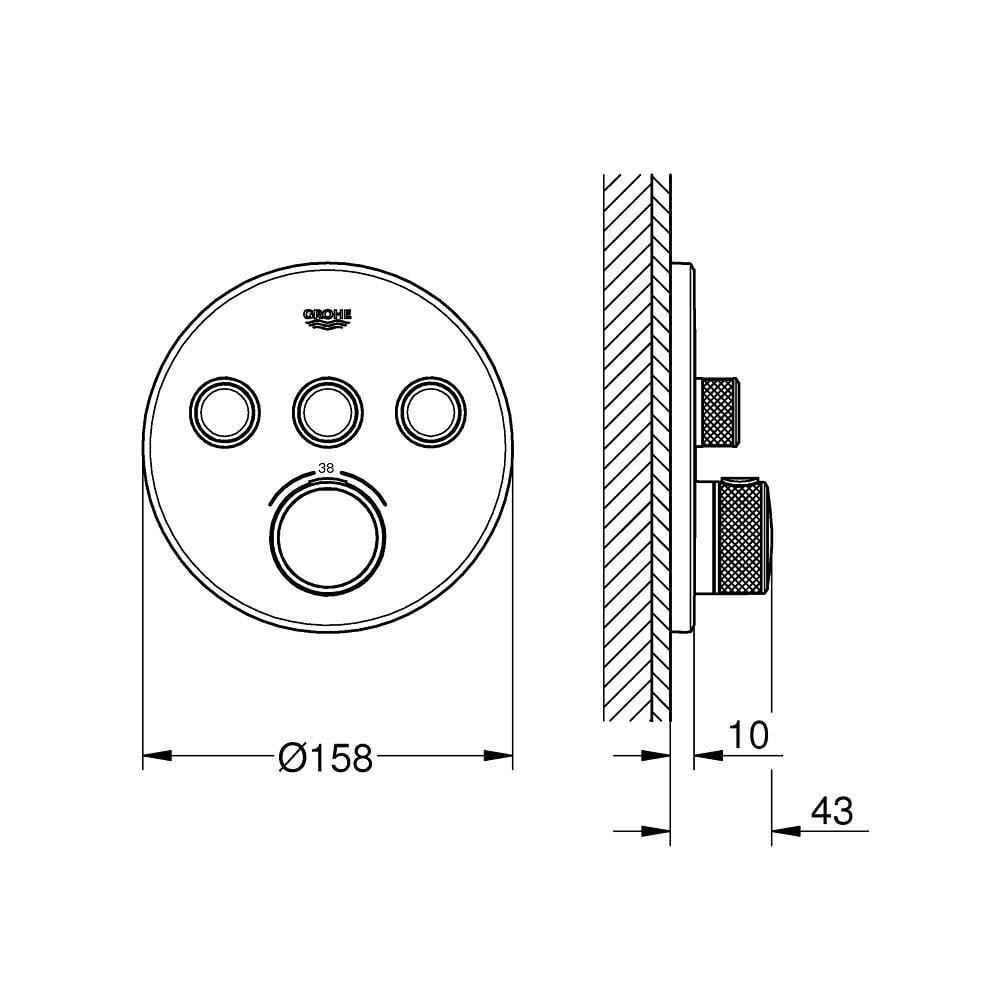 Grohe Grohtherm SmartControl Ankastre Termostatik Banyo/Duş Bataryası (Sıva Üstü Grubu), 3 Yollu, Fırçalı Sert Grafit, 29121AL0