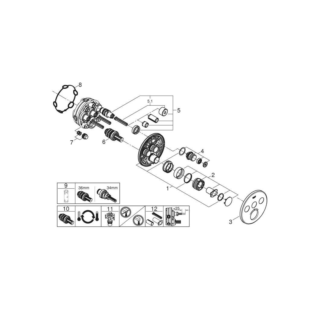 Grohe Grohtherm SmartControl Ankastre Termostatik Banyo/Duş Bataryası (Sıva Üstü Grubu), 3 Yollu, Fırçalı Sert Grafit, 29121AL0