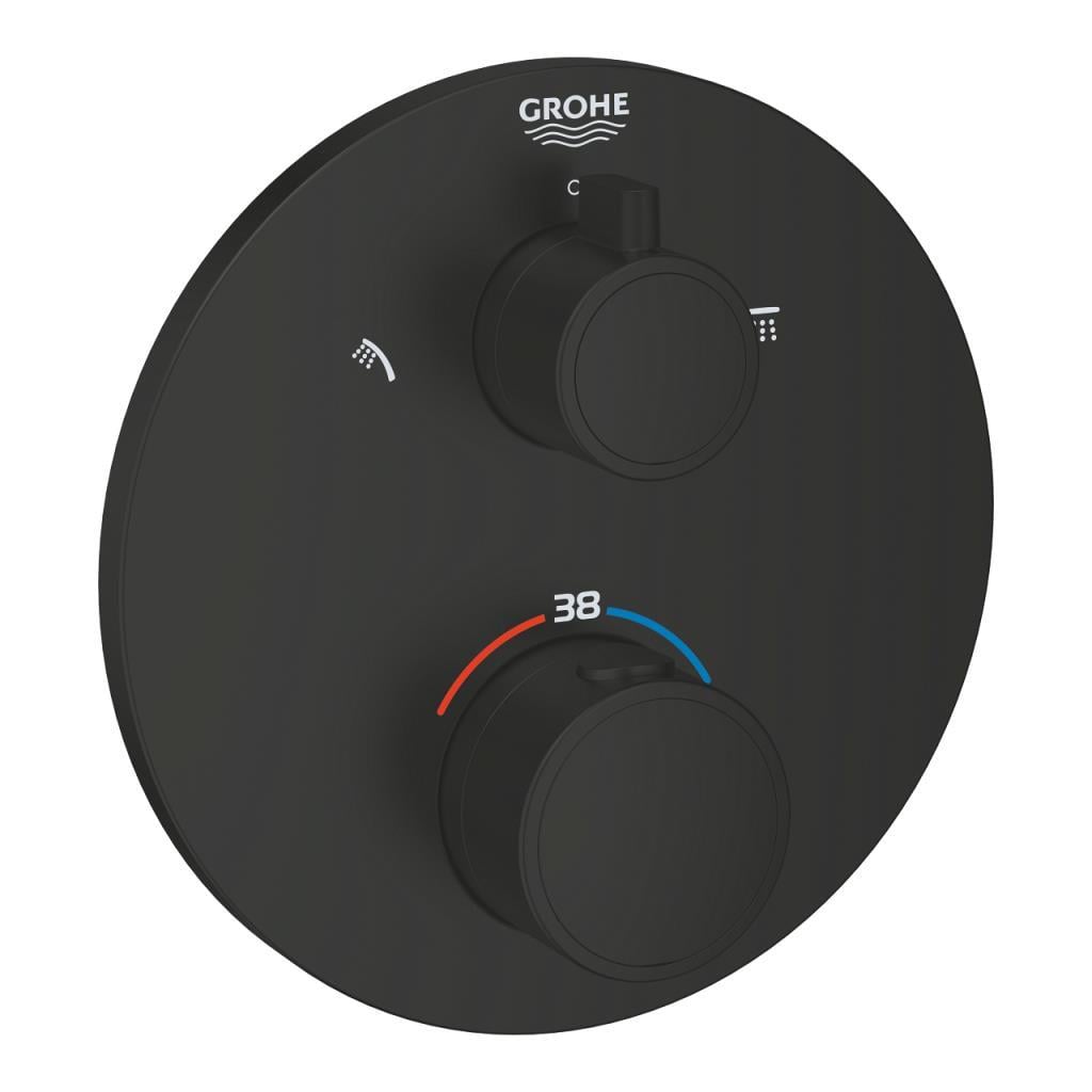 Grohe Grohtherm Termostatik Banyo/Duş Bataryası (Sıva Üstü Grubu), 2 Yollu, Mat Siyah, 1022082430