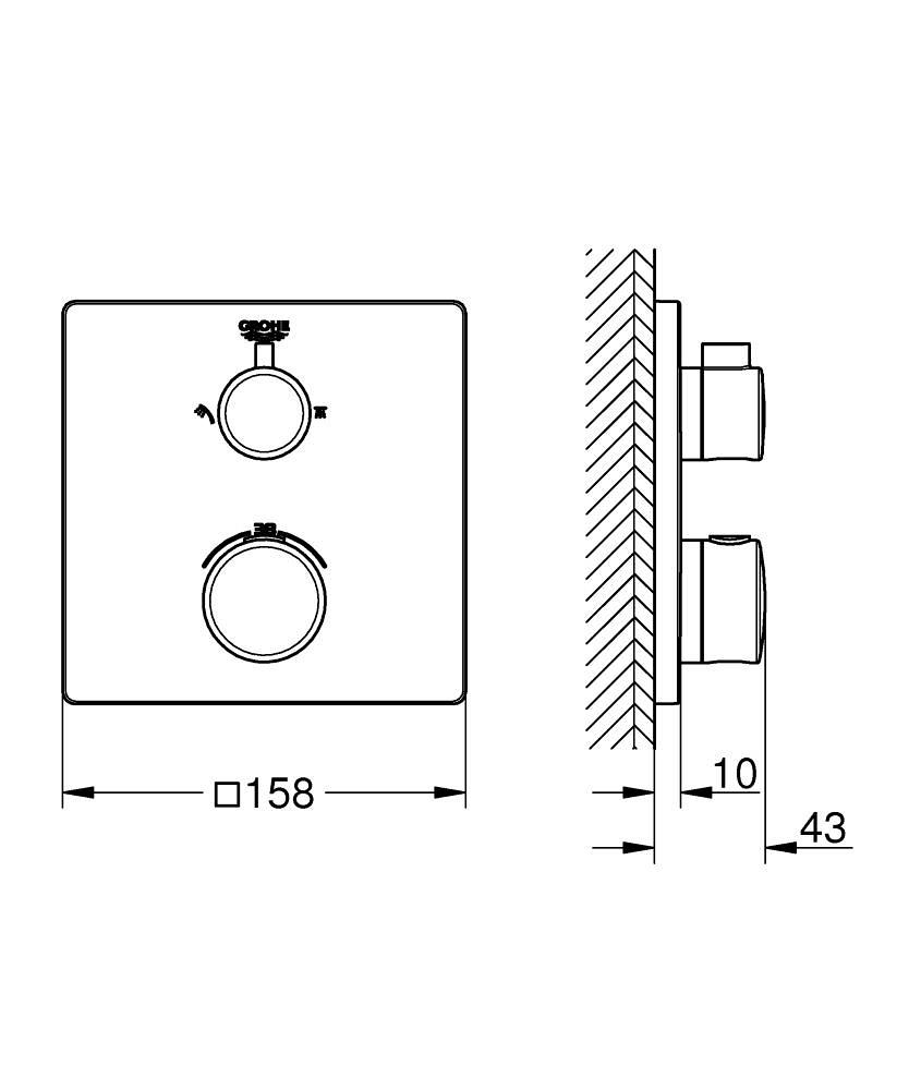 Grohe Grohtherm Termostatik Banyo/Duş Bataryası (Sıva Üstü Grubu), 2 Yollu, Mat Siyah, 1022092430