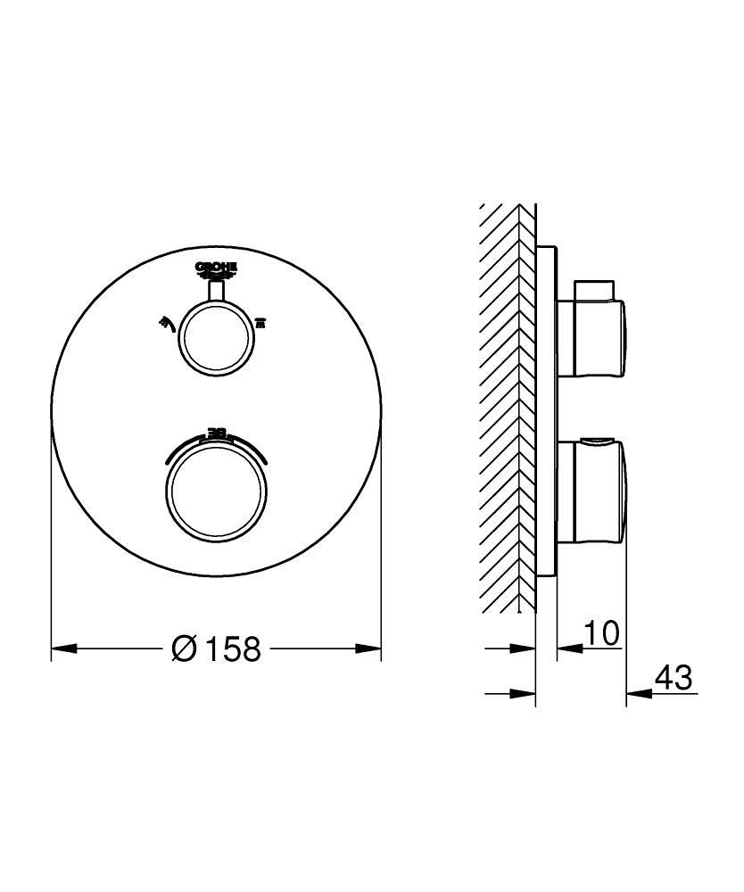 Grohe Grohtherm Termostatik Banyo/Duş Bataryası (Sıva Üstü Grubu), 2 Yollu, Mat Siyah, 1022082430
