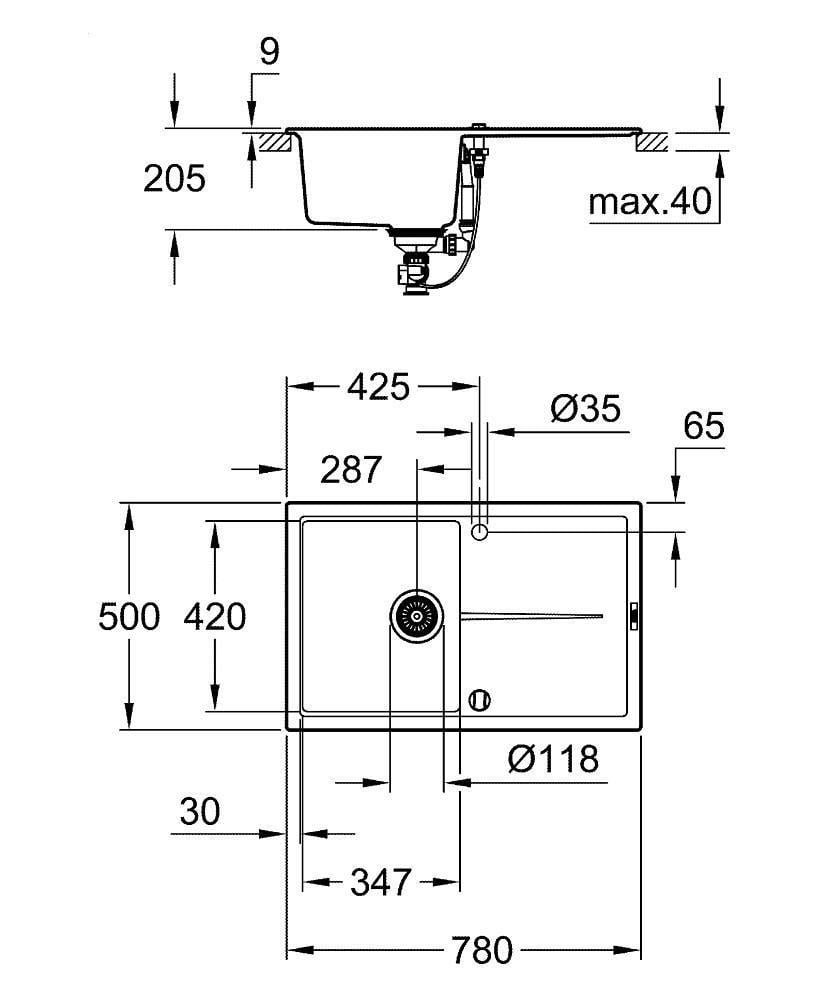 Grohe K400 Kompozit Damlalıklı 1 Gözlü Eviye, Granit Siyah, 31639AP0