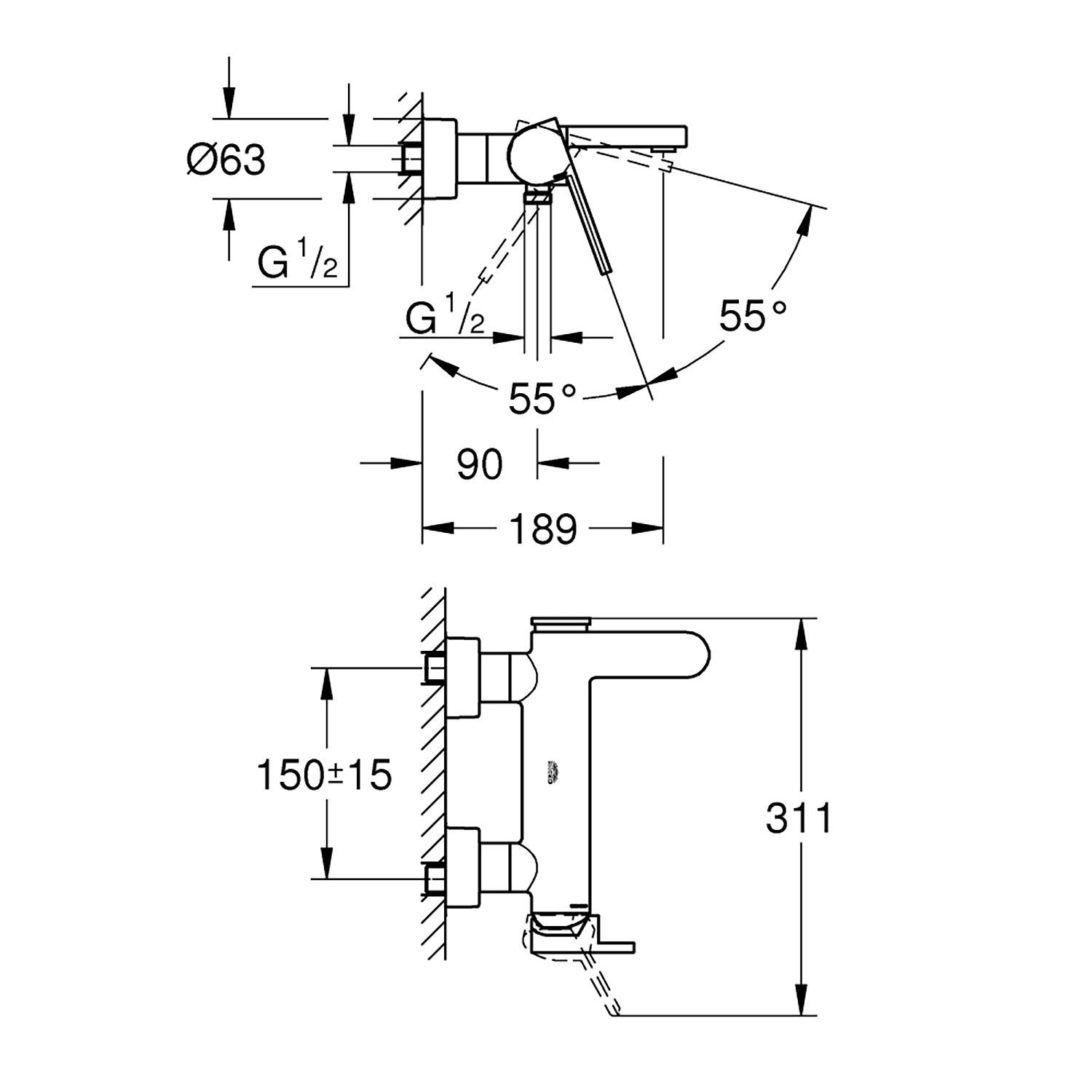 Grohe Plus Banyo Bataryası, Krom, 33553003