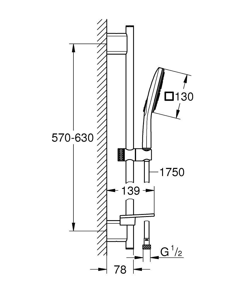 Grohe RainShower SmartActive 130 Cube Sürgülü Duş Seti, 3 Fonksiyonlu Krom, 26584000