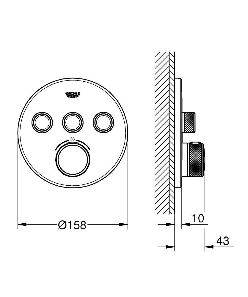 Grohe SmartControl Akış Kontrollü Ankastre Termostatik Banyo Bataryası (3 Yollu, SıvaÜstü Grubu),Krom, 29121000