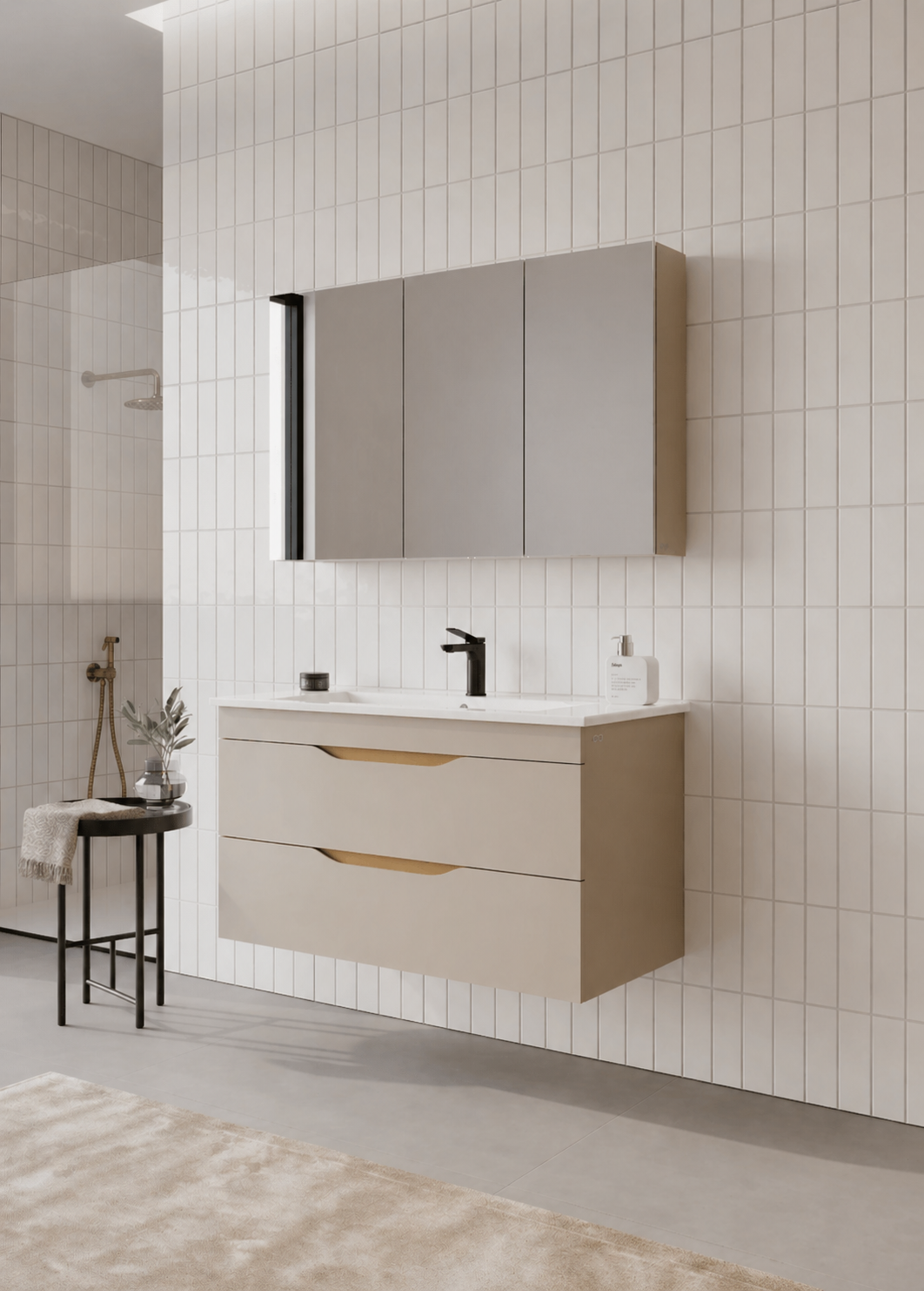 Orka Lena 100 cm Çöl Beji Banyo Dolabı Takımı (Çekmeceli ,Dolaplı Ayna), 5008053
