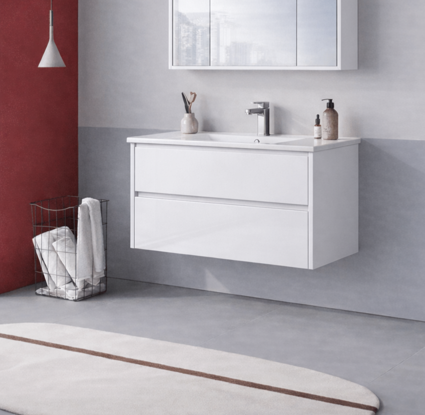 Orka Arno 100 cm Parlak Beyaz Banyo Dolabı Alt Modül ve Lavabo (Çekmeceli) , 5008756