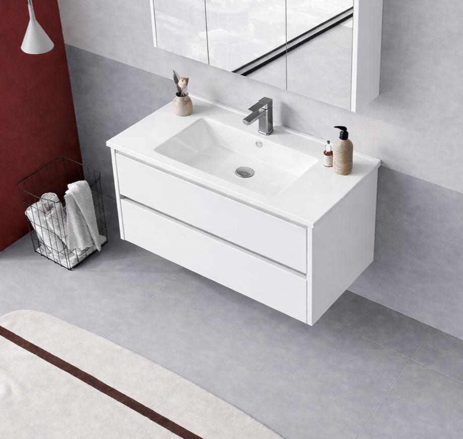 Orka Arno 100 cm Parlak Beyaz Banyo Dolabı Alt Modül ve Lavabo (Çekmeceli) , 5008756