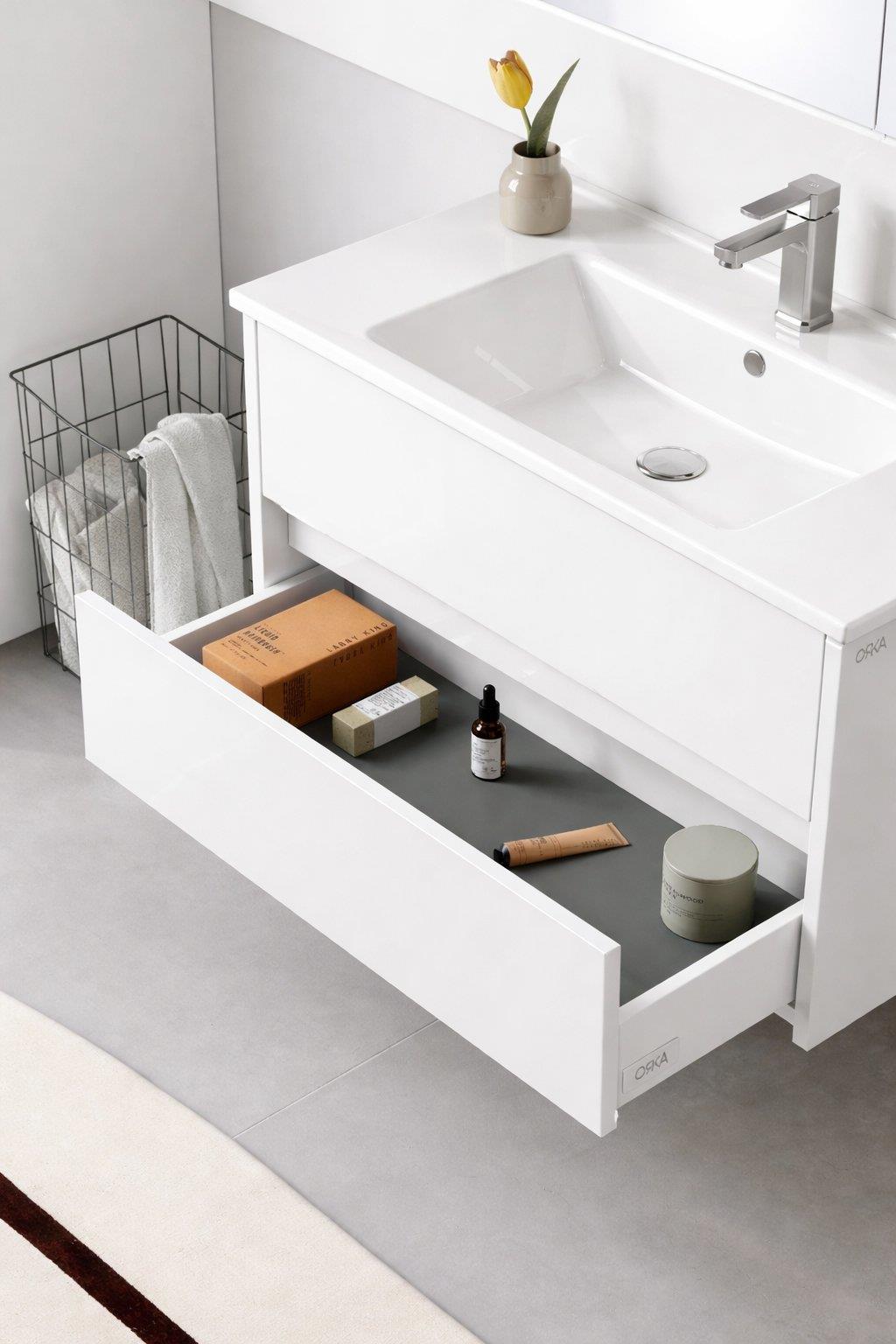 Orka Arno 100 cm Parlak Beyaz Banyo Dolabı Alt Modül ve Lavabo (Çekmeceli) , 5008756