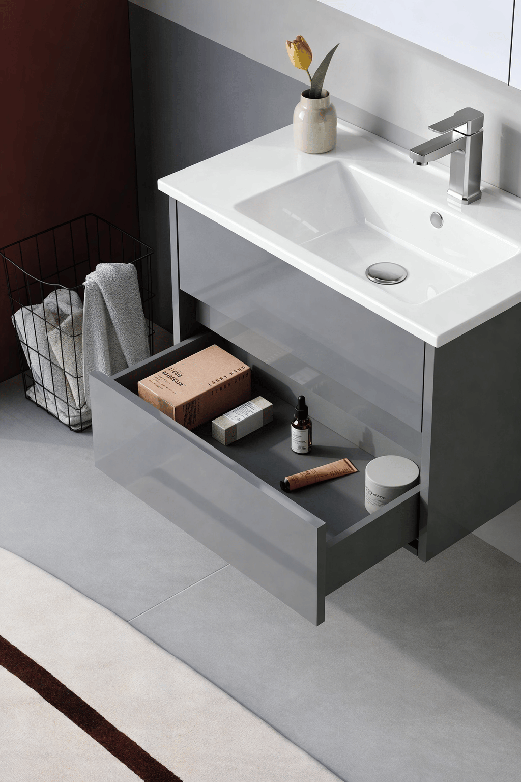 Orka Arno 65 cm Bazalt Gri Banyo Dolabı Alt Modül ve Lavabo (Çekmeceli) , 5008766
