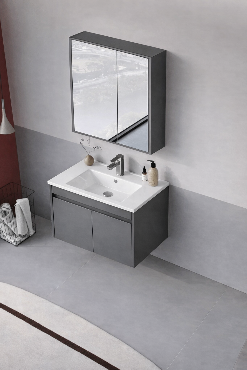 Orka Arno 65 cm Bazalt Gri Banyo Dolabı Takımı (Kapaklı) , 5008775