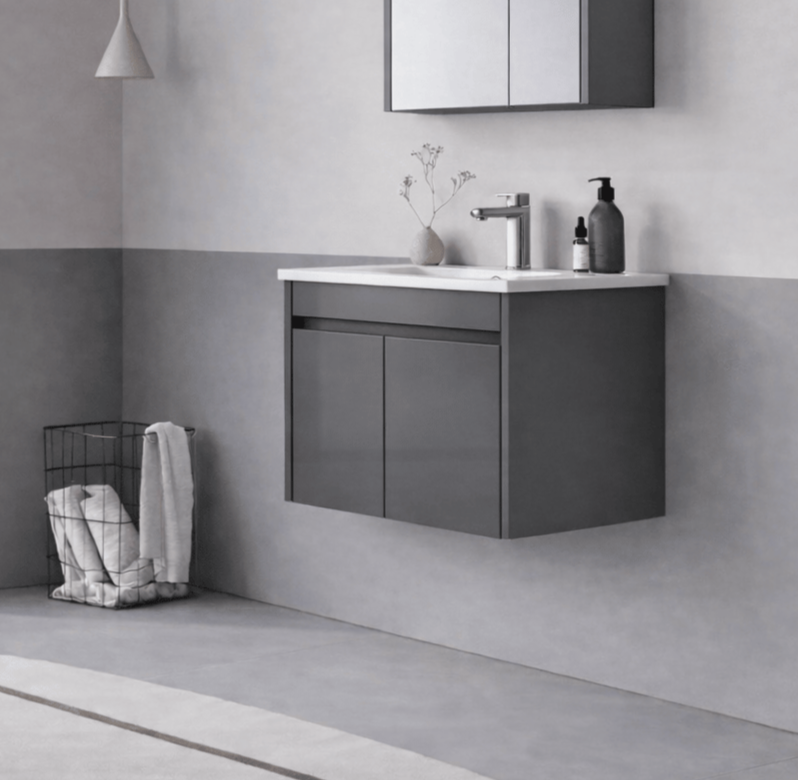 Orka Arno 65 cm Bazalt Gri Banyo Dolabı Alt Modül ve Lavabo (Kapaklı) , 5008769