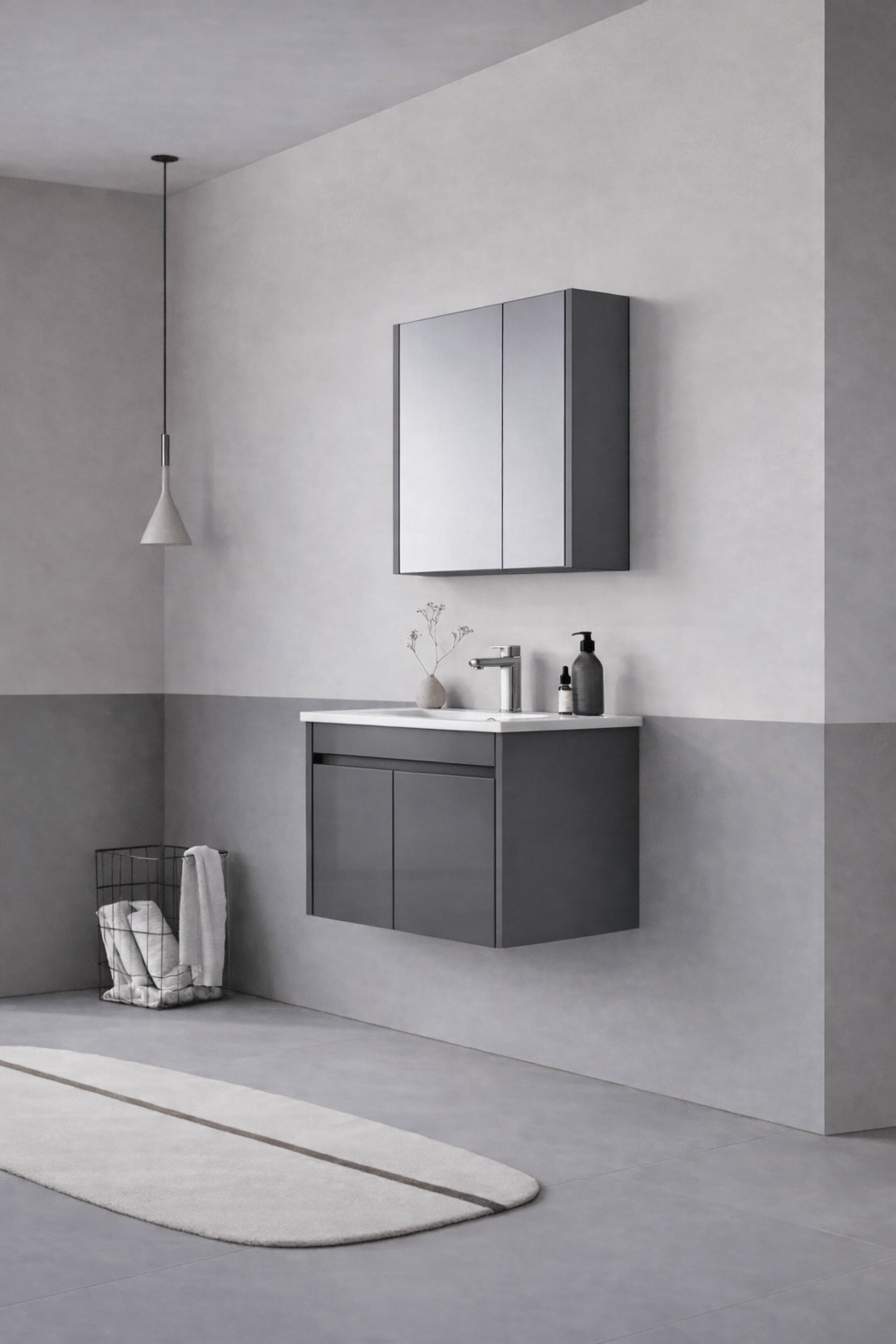 Orka Arno 65 cm Bazalt Gri Banyo Dolabı Takımı (Kapaklı) , 5008775