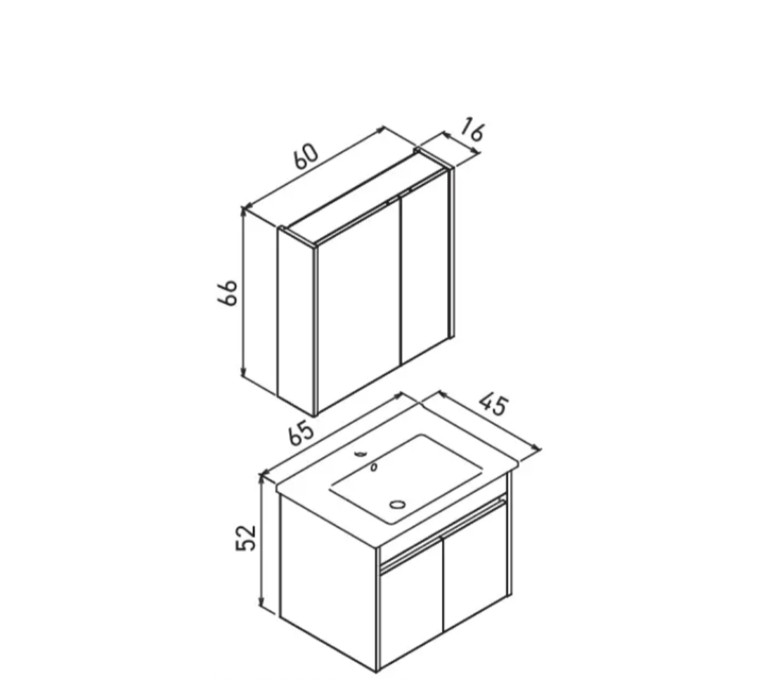Orka Arno 65 cm Parlak Kaşmir Banyo Dolabı Takımı (Kapaklı) , 5008776