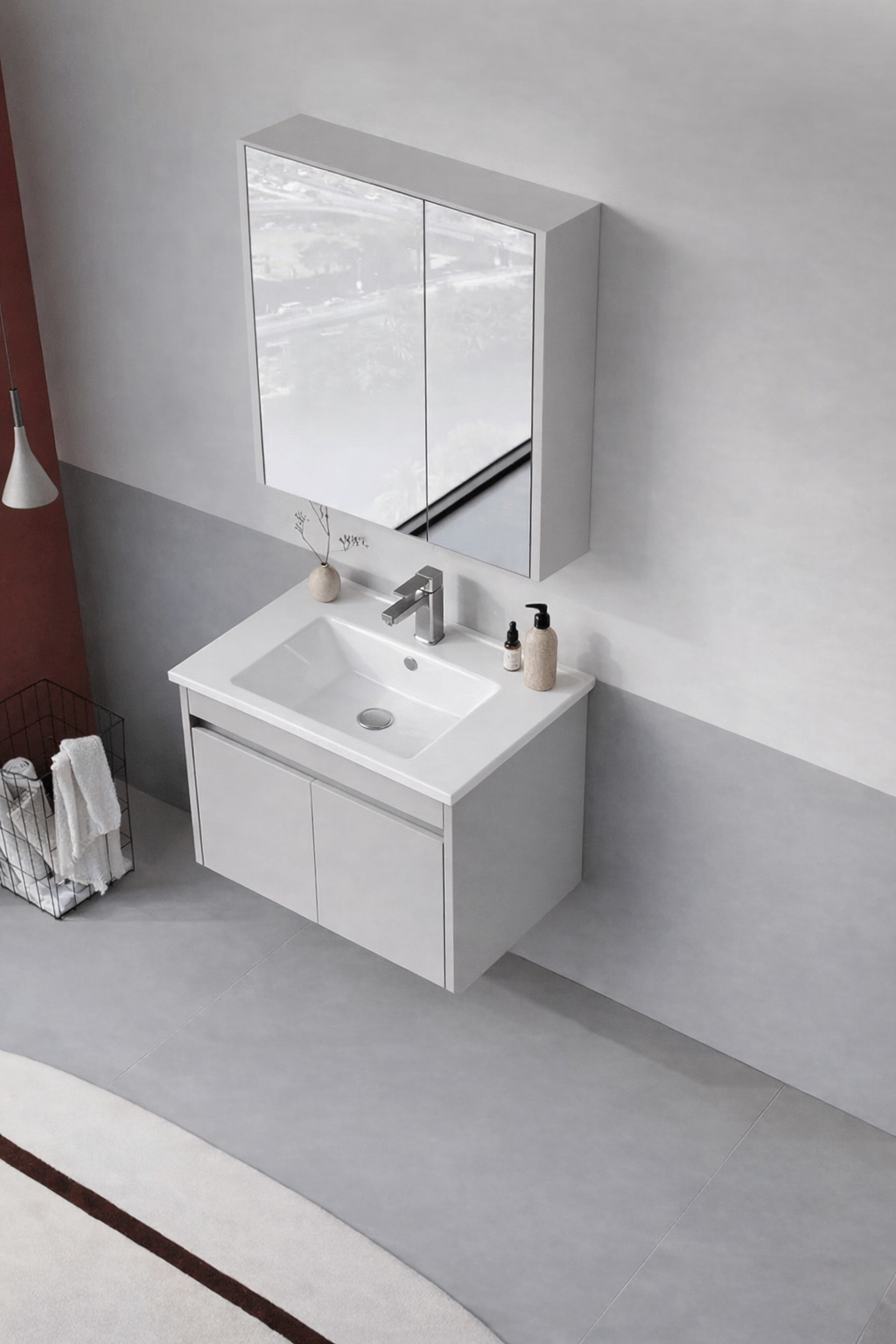 Orka Arno 65 cm Parlak Kaşmir Banyo Dolabı Takımı (Kapaklı) , 5008776