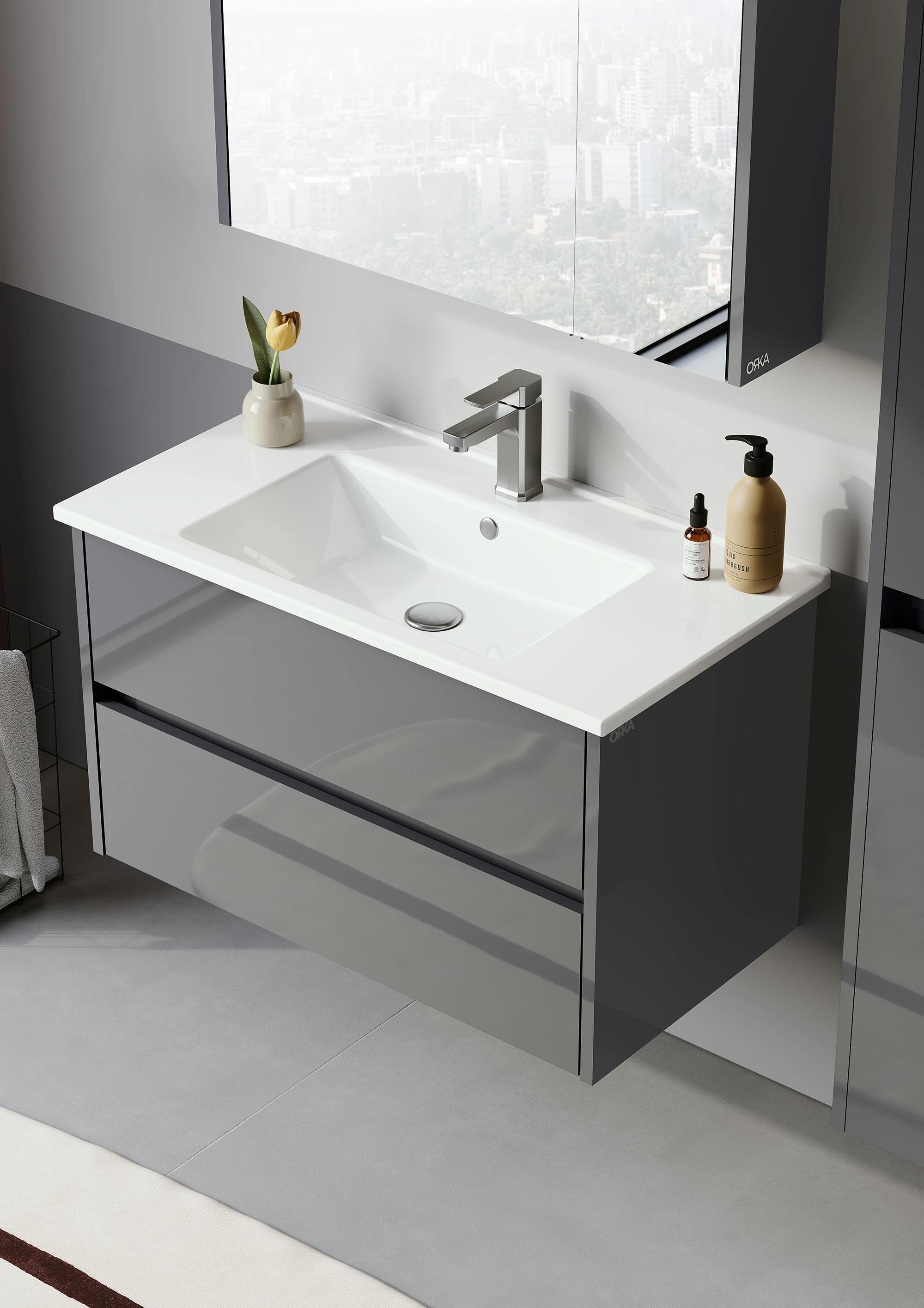 Orka Arno 85 cm Bazalt Gri Banyo Dolabı Alt Modül ve Lavabo (Çekmeceli) , 5008778
