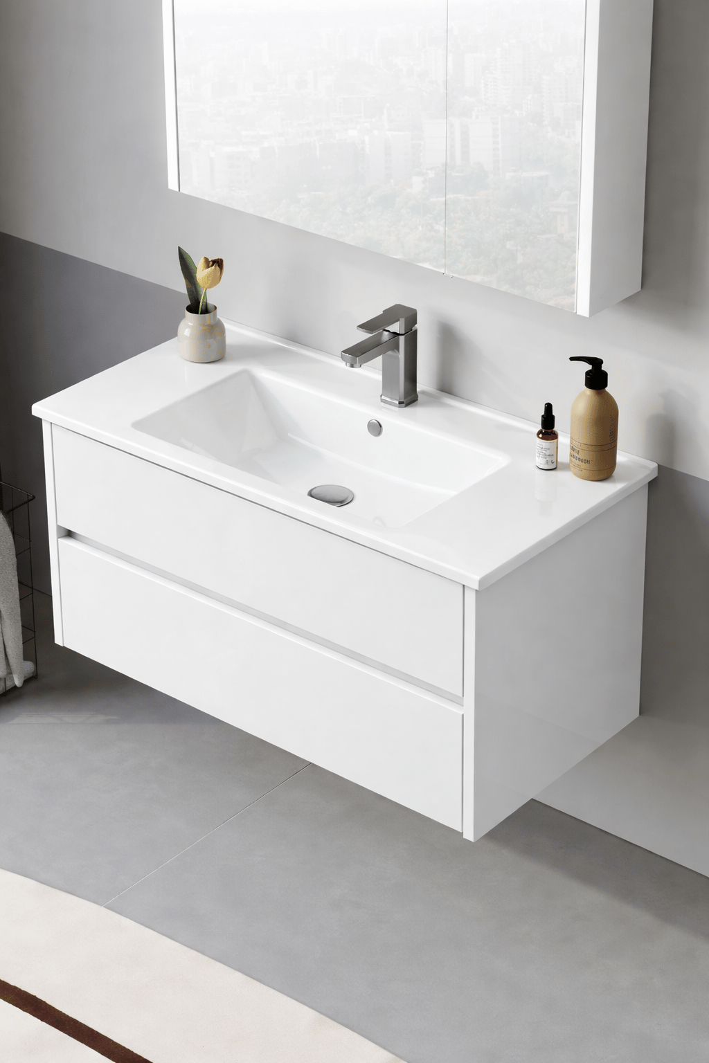 Orka Arno 85 cm Parlak Beyaz Banyo Dolabı Alt Modül ve Lavabo (Çekmeceli) , 5008780