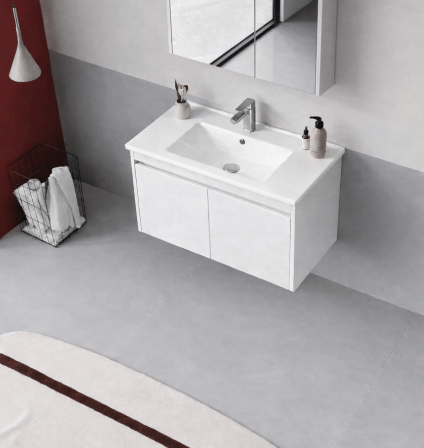 Orka Arno 85 cm Parlak Beyaz Banyo Dolabı Alt Modül ve Lavabo (Kapaklı) , 5008783