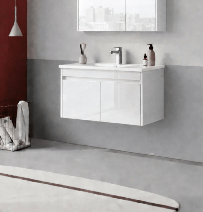 Orka Arno 85 cm Parlak Beyaz Banyo Dolabı Alt Modül ve Lavabo (Kapaklı) , 5008783