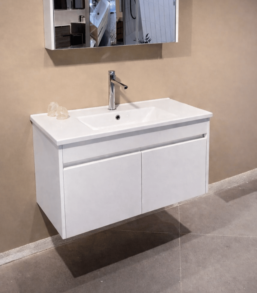 Orka Arno 85 cm Parlak Beyaz Banyo Dolabı Alt Modül ve Lavabo (Kapaklı) , 5008783