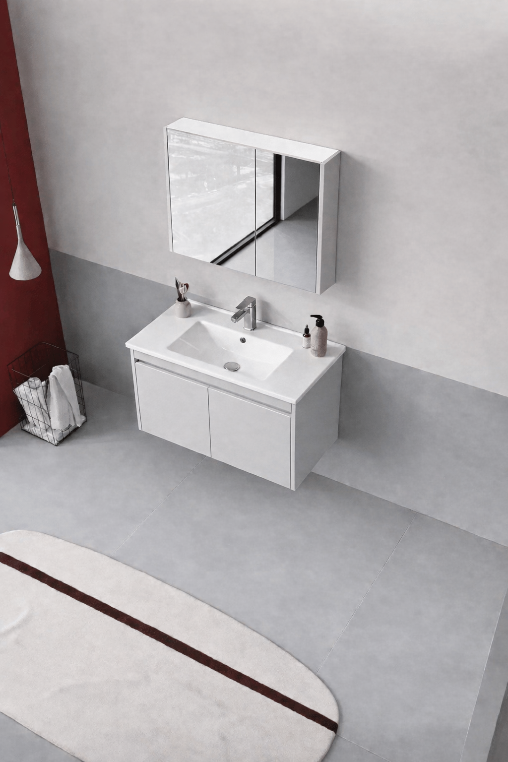 Orka Arno 85 cm Parlak Kaşmir Banyo Dolabı Takımı (Kapaklı) , 5008788