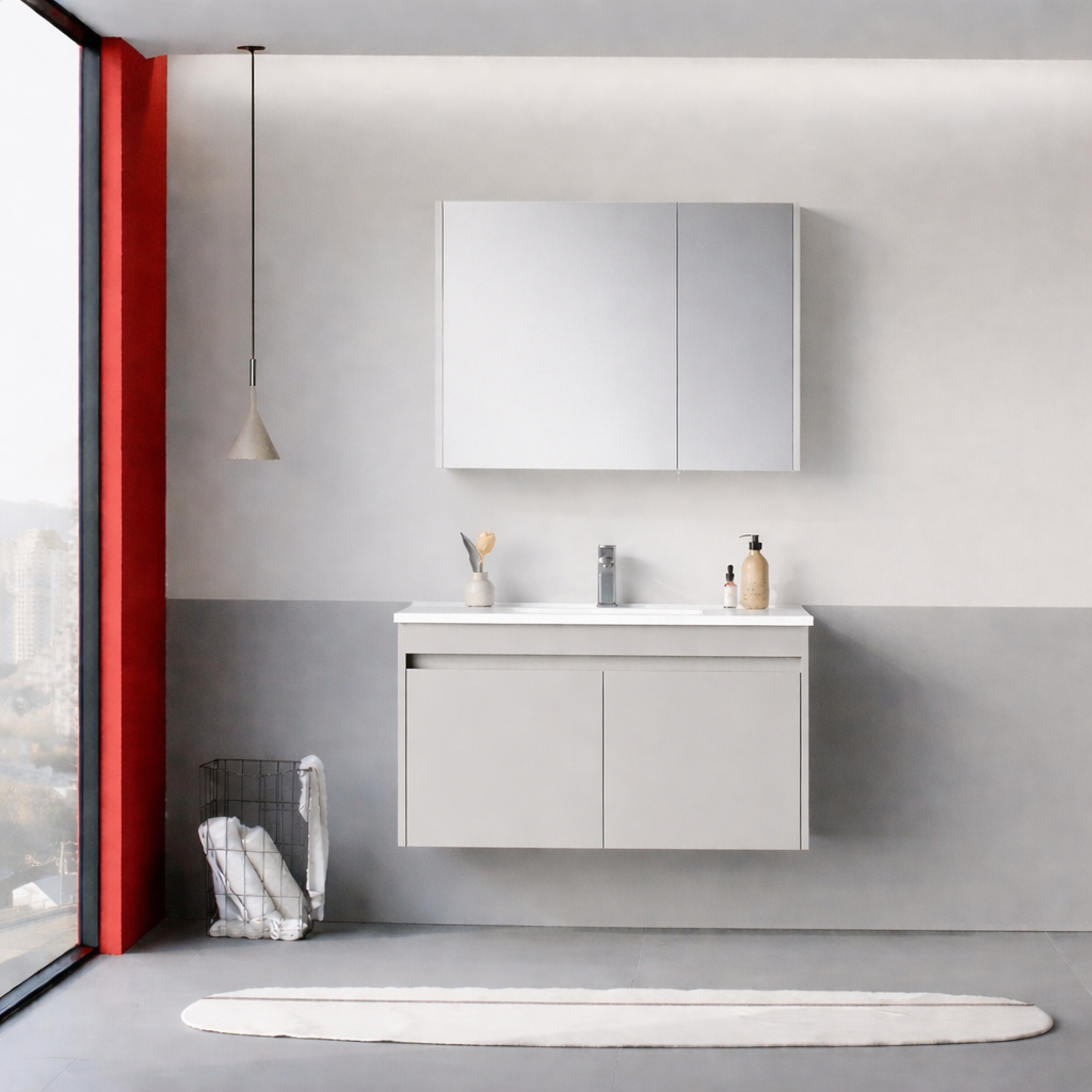 Orka Arno 85 cm Parlak Kaşmir Banyo Dolabı Takımı (Kapaklı) , 5008788
