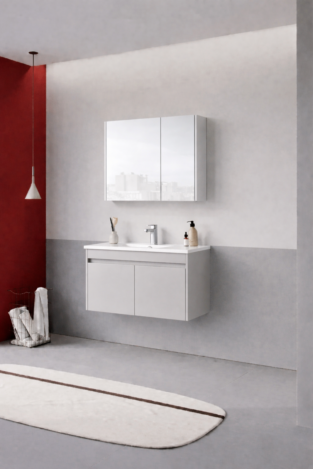 Orka Arno 85 cm Parlak Kaşmir Banyo Dolabı Takımı (Kapaklı) , 5008788