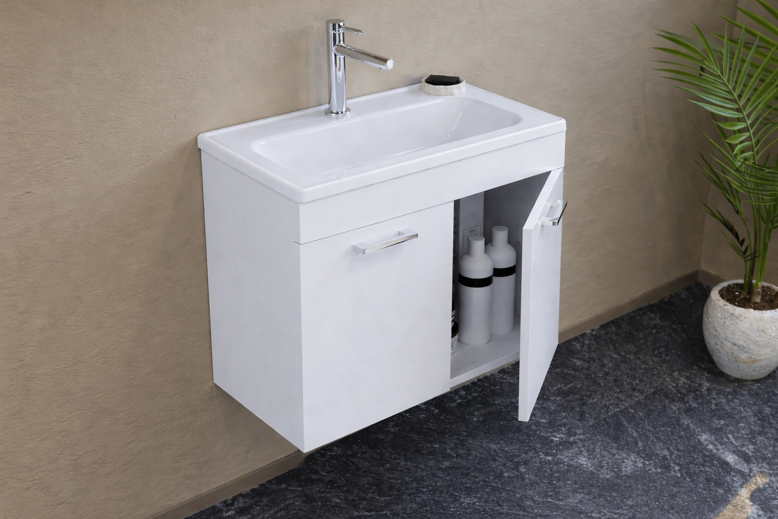 Orka Bafa Banyo Dolabı Takımı, 60 cm, Beyaz (Dolaplı Ayna), 5000060