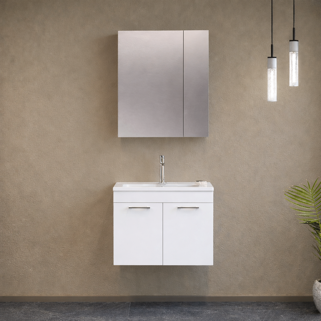 Orka Bafa Banyo Dolabı Takımı, 60 cm, Beyaz (Dolaplı Ayna), 5000060