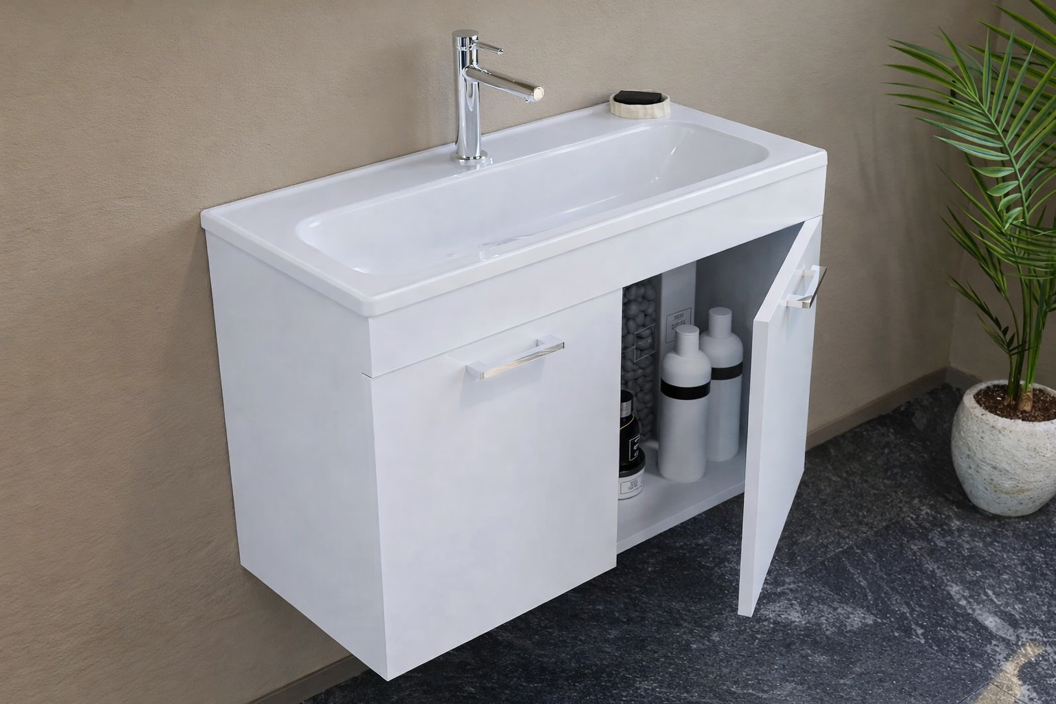 Orka Bafa Banyo Dolabı Takımı, 80 cm, Beyaz (Dolaplı Ayna), 5000061