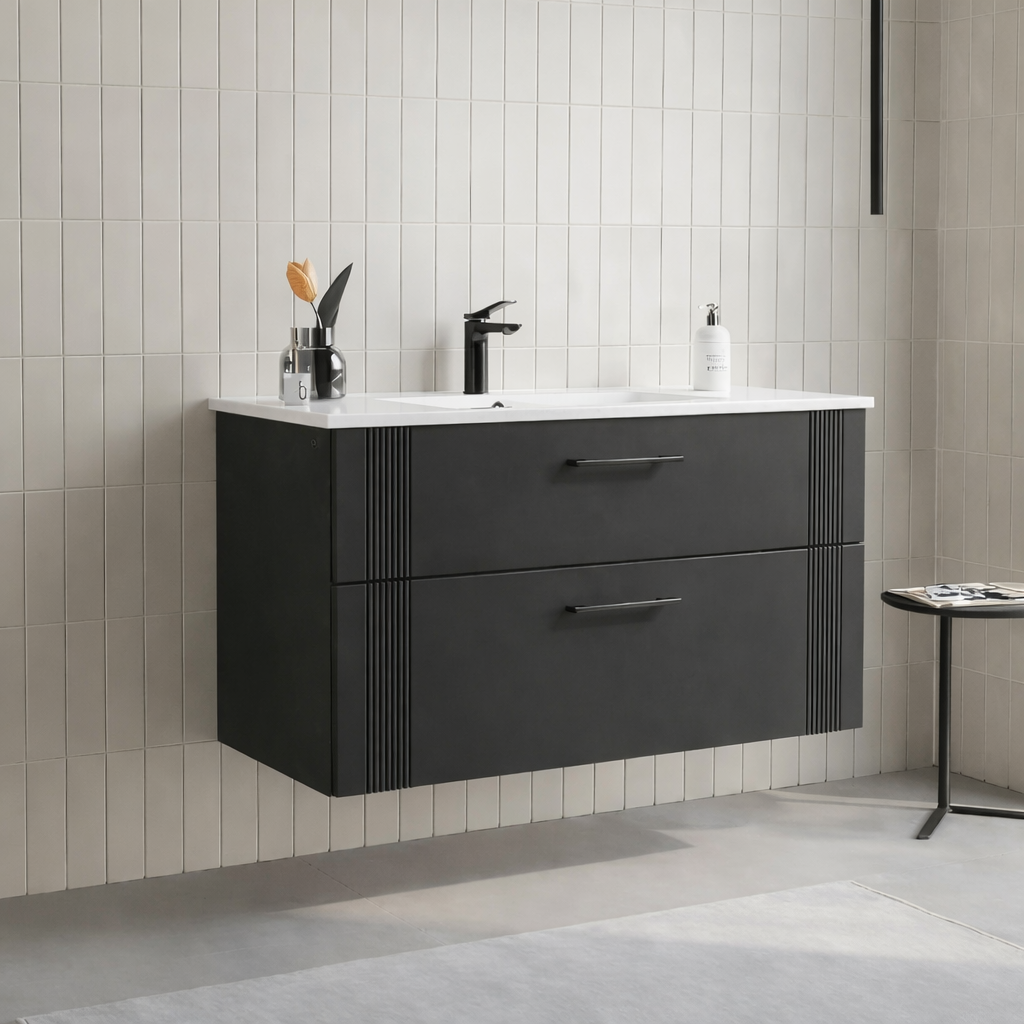 Orka Bari 100 cm Mat Antrasit Banyo Dolabı Alt Modül ve Lavabo, 5006571