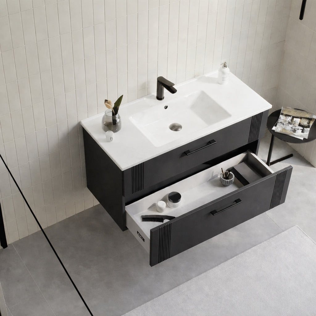 Orka Bari 100 cm Mat Antrasit Banyo Dolabı Alt Modül ve Lavabo, 5006571