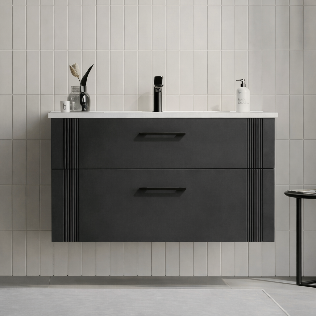 Orka Bari 100 cm Mat Antrasit Banyo Dolabı Alt Modül ve Lavabo, 5006571
