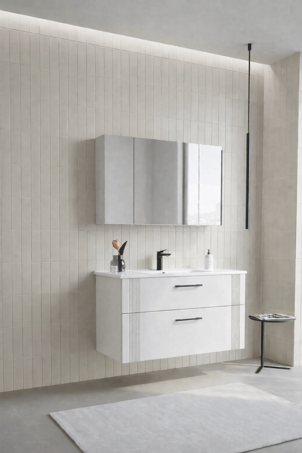 Orka Bari Banyo Dolabı Takımı, 100 cm, Mat Beyaz (Dolaplı Ayna),5006592