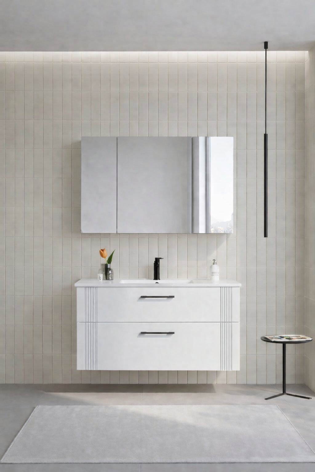 Orka Bari Banyo Dolabı Takımı, 100 cm, Mat Beyaz (Dolaplı Ayna),5006592
