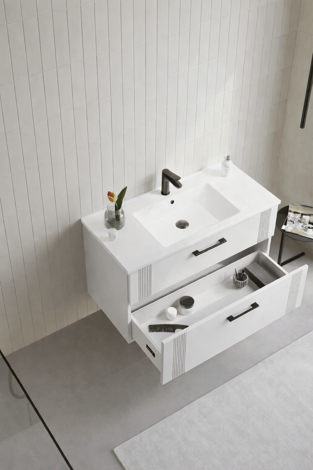 Orka Bari Banyo Dolabı Takımı, 100 cm, Mat Beyaz (Dolaplı Ayna),5006592