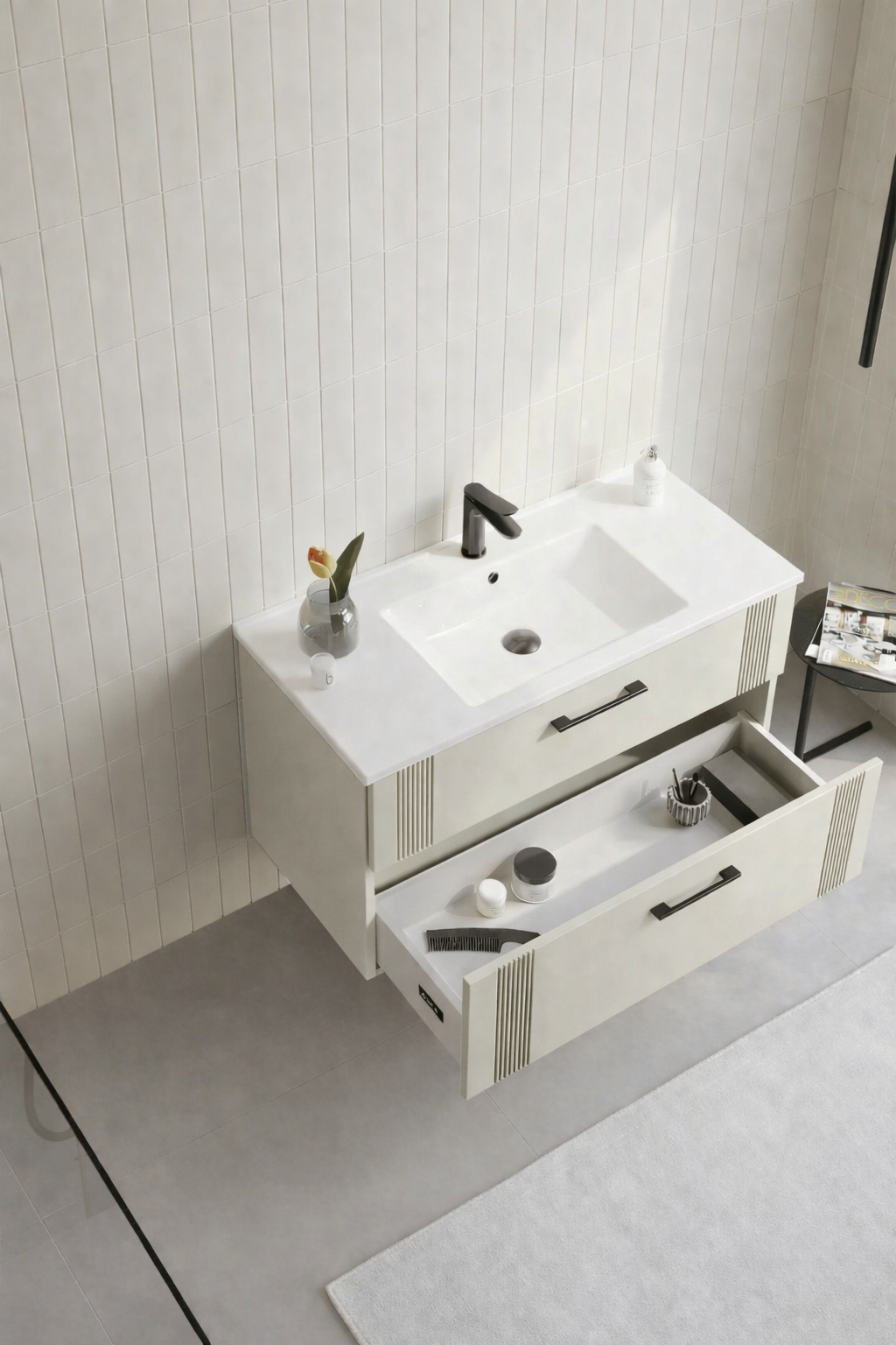 Orka Bari 100 cm Mat Kaşmir Banyo Dolabı Takımı (Dolaplı Ayna) , 5008251