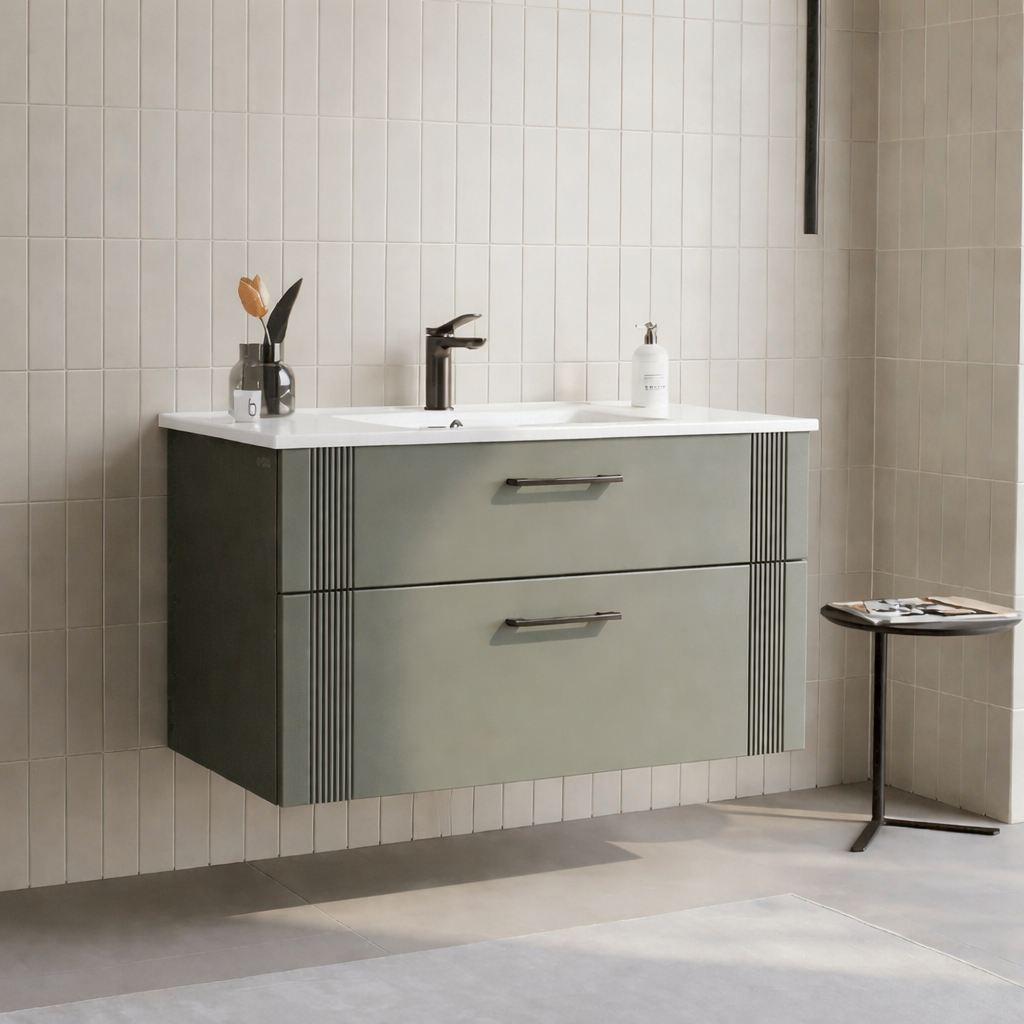 Orka Bari 100 cm Mat Soft Yeşil Banyo Dolabı Alt Modül ve Lavabo, 5006569